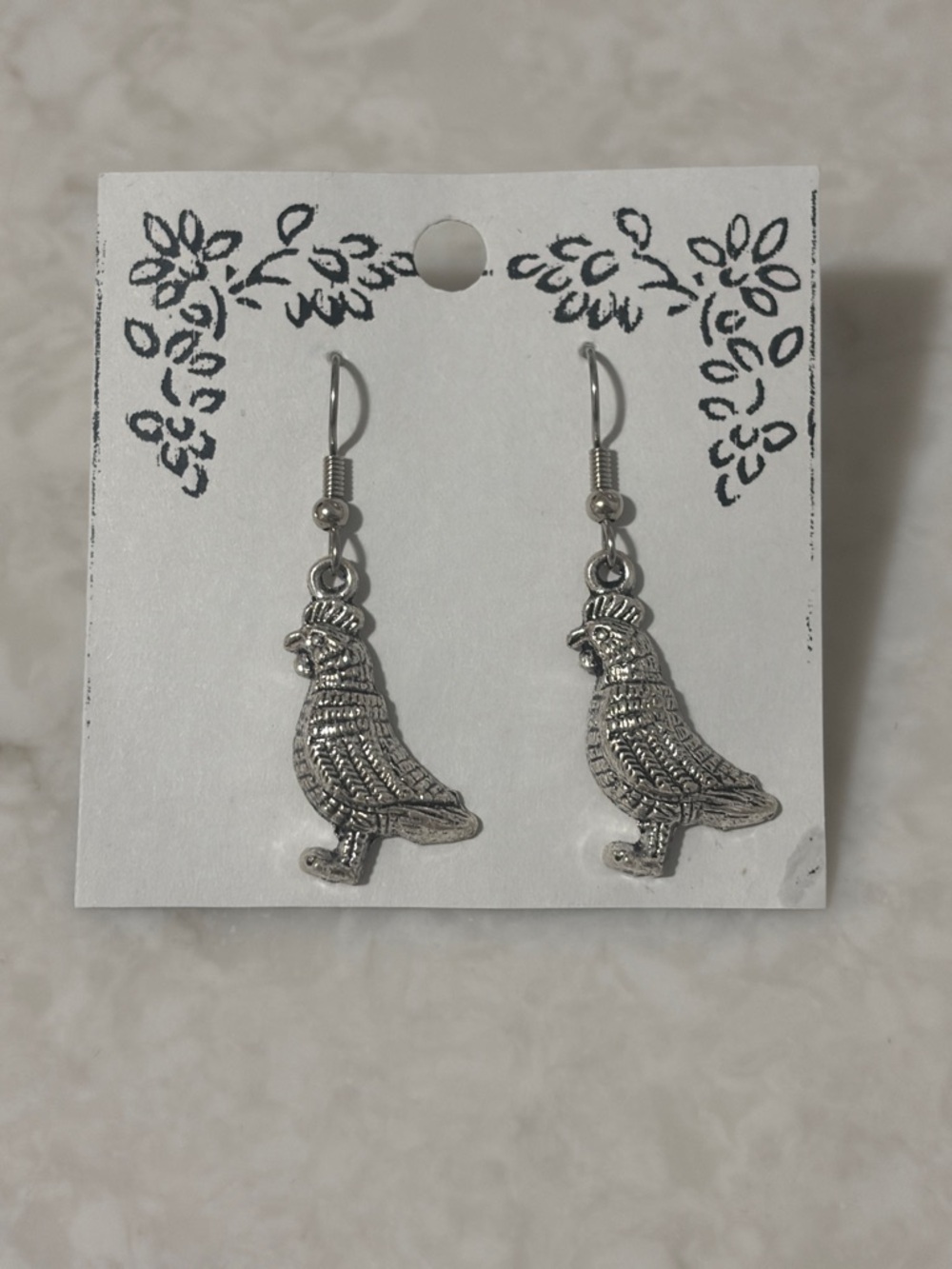 Silver Partridge Bird Dangle Earrings